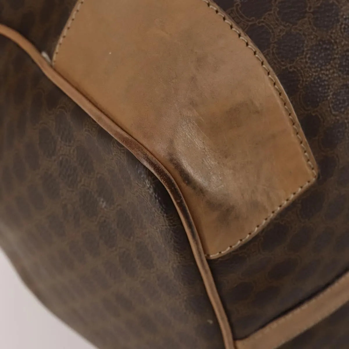 Celine Vintage Duffle Macadam Coated Canvas, Brown, Canvas, Travel Bag