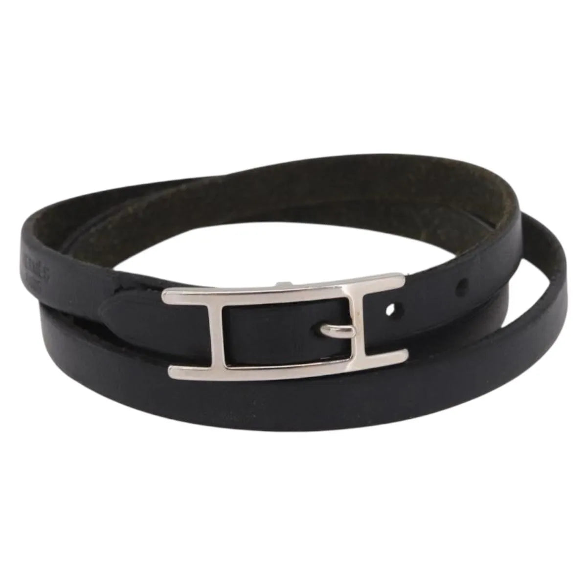 Hermes Hapi 3 Leather with Metal, Black, Leather, Bracelet