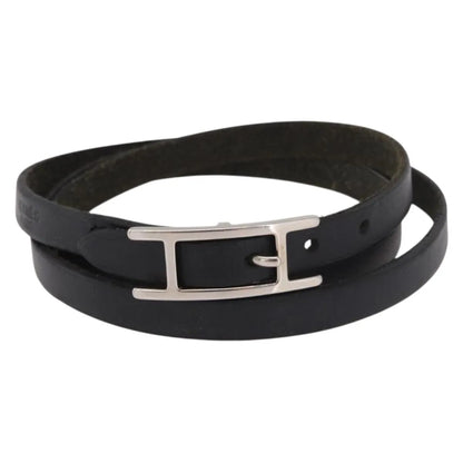 Hermes Hapi 3 Leather with Metal, Black, Leather, Bracelet