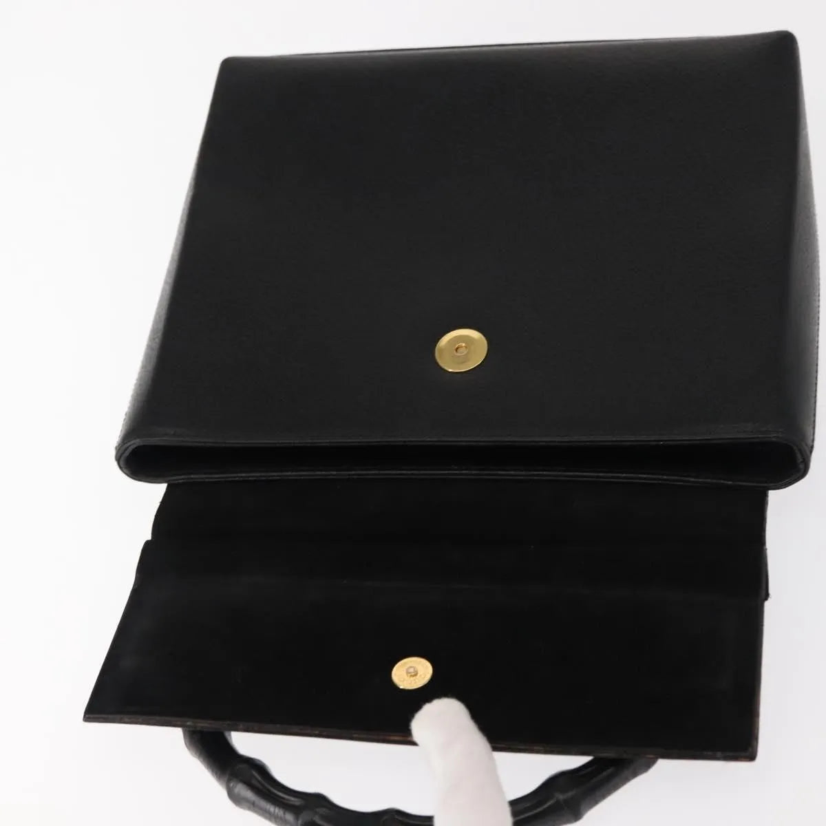 Gucci Vintage Bamboo Handle Leather, Black, Leather, Handbag