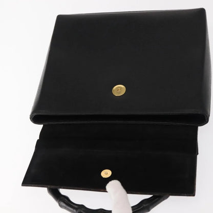 Gucci Vintage Bamboo Handle Leather, Black, Leather, Handbag