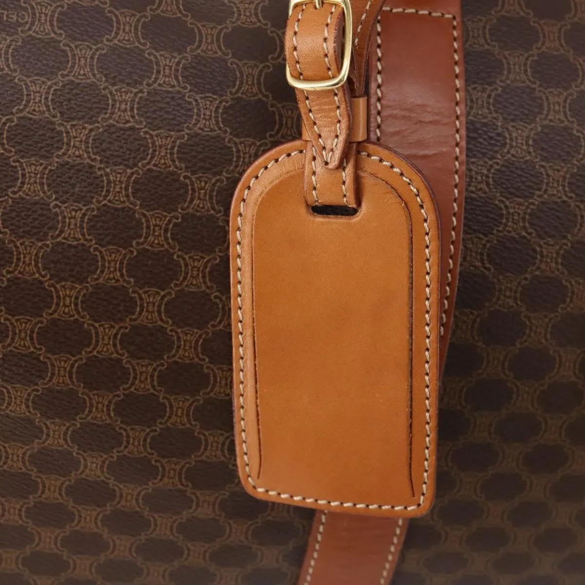 Celine Vintage Macadam Boston Canvas and Leather, Brown, PVC, Handbag