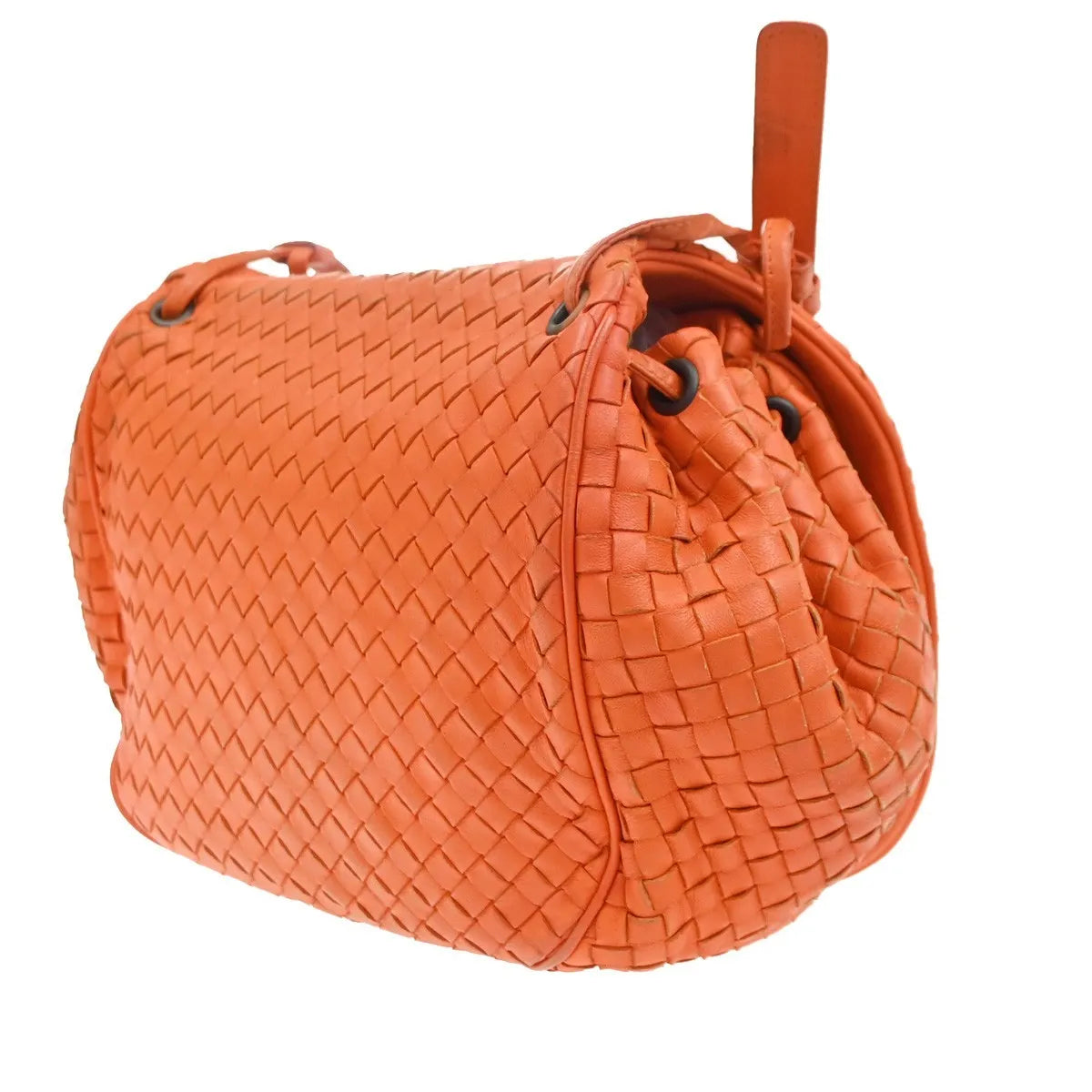 Bottega Veneta Intrecciato Shoulder Leather, Orange, Leather, Handbag