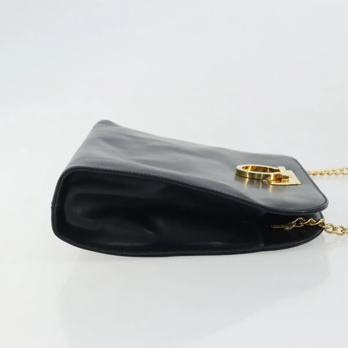 Salvatore Ferragamo Vintage Gancini Chain Leather, Navy, Leather, Shoulder Bag