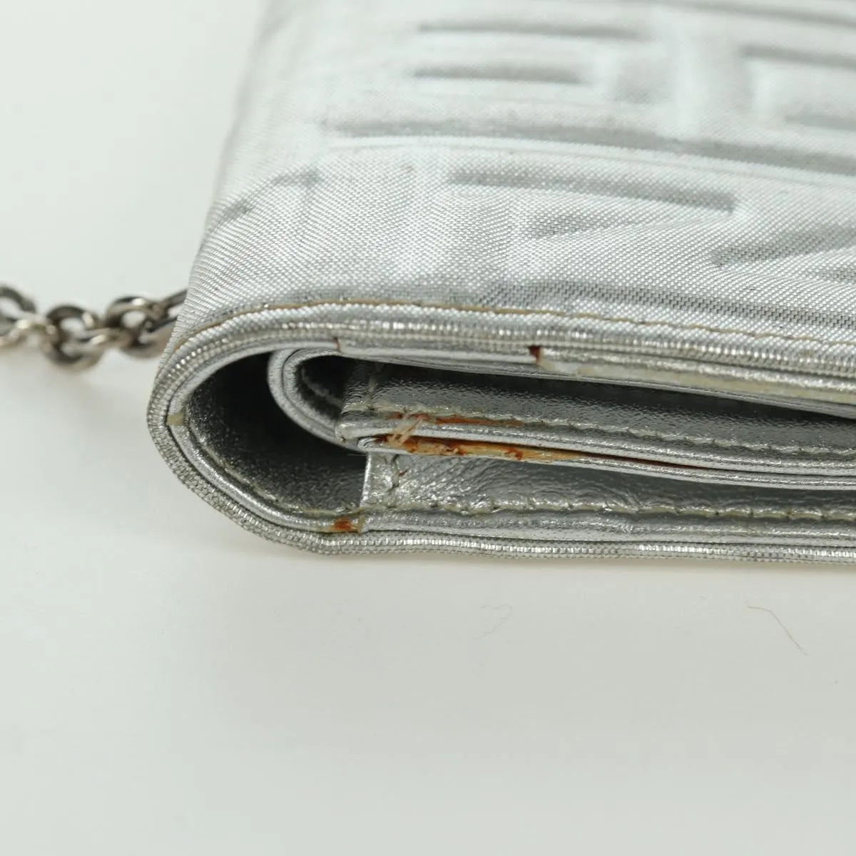 Fendi Wallet on Chain Logo Embossed Leather, Silver, Leather, Wallet