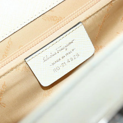 Salvatore Ferragamo Double Gancini Top Handle Saffiano Leather, White, Leather, Handbag