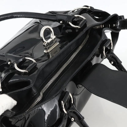Salvatore Ferragamo Gancini Patent Leather, Black, Patent Leather, Handbag