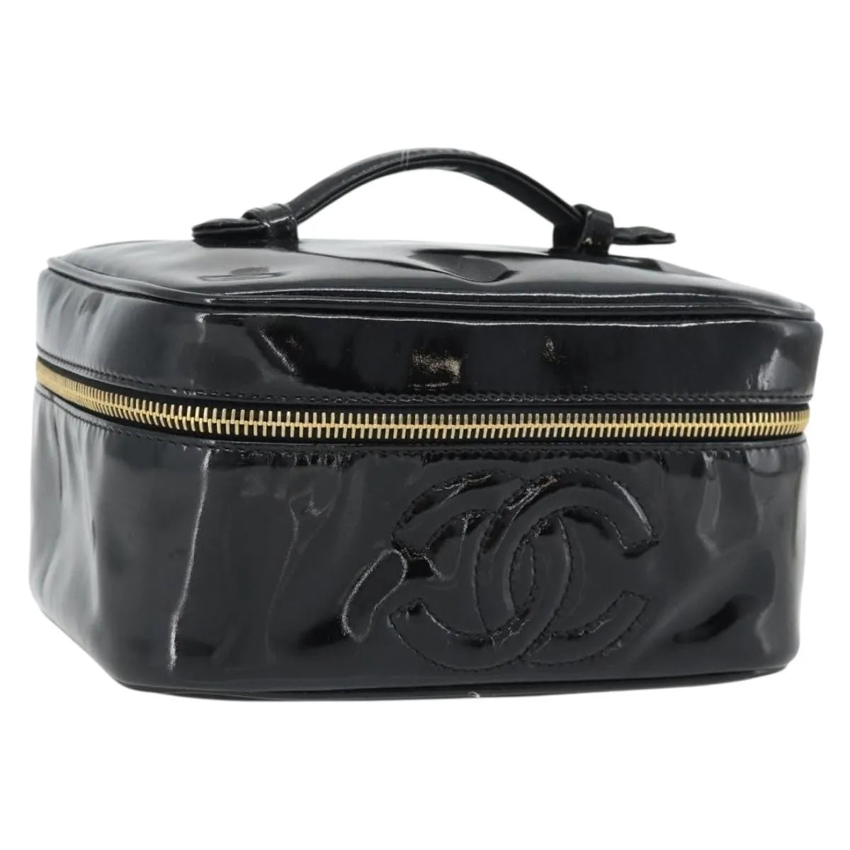 Chanel Vintage Timeless Cosmetic Case Patent, Black, Patent Leather, Handbag