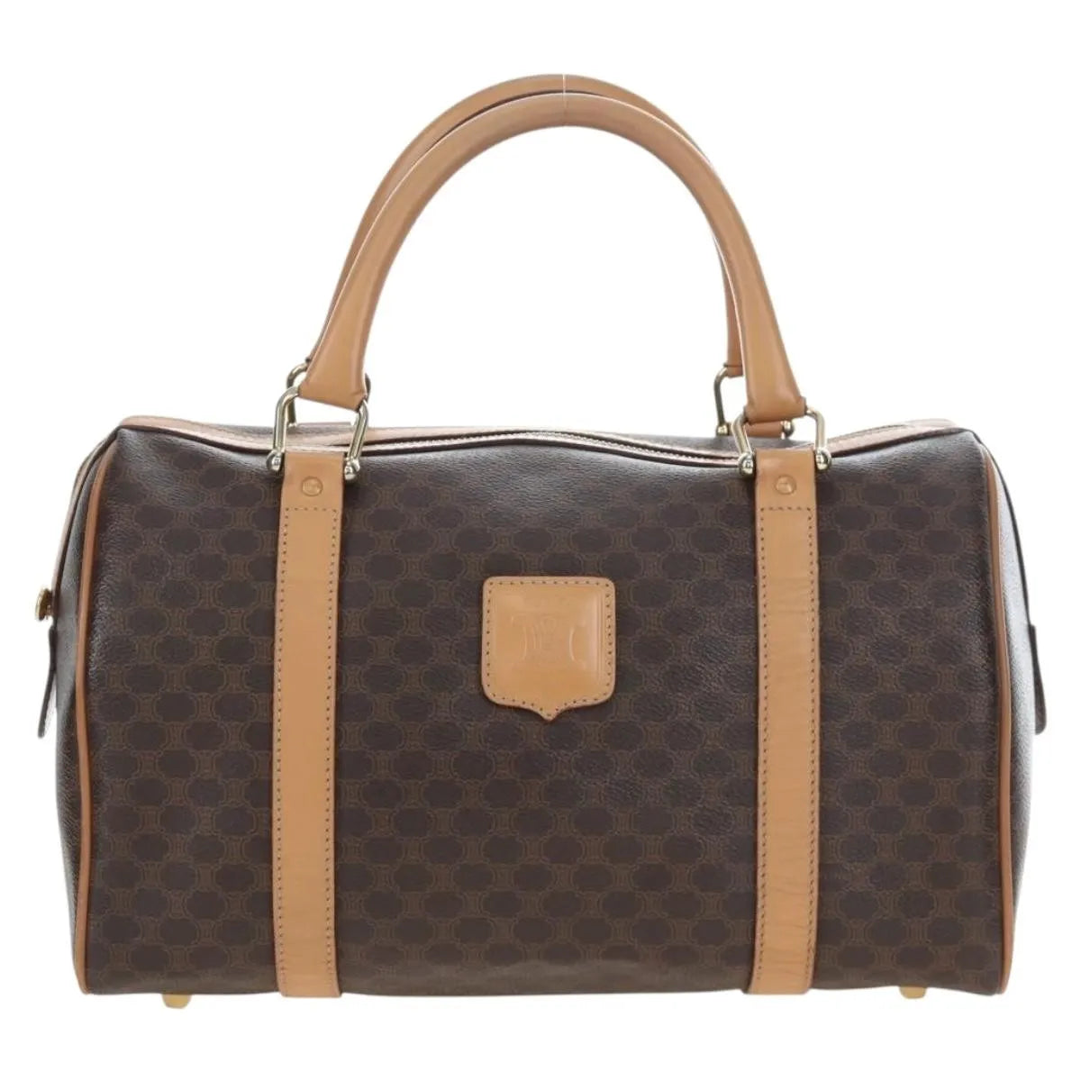 Celine Vintage Macadam Boston Canvas and Leather, Brown, PVC, Handbag