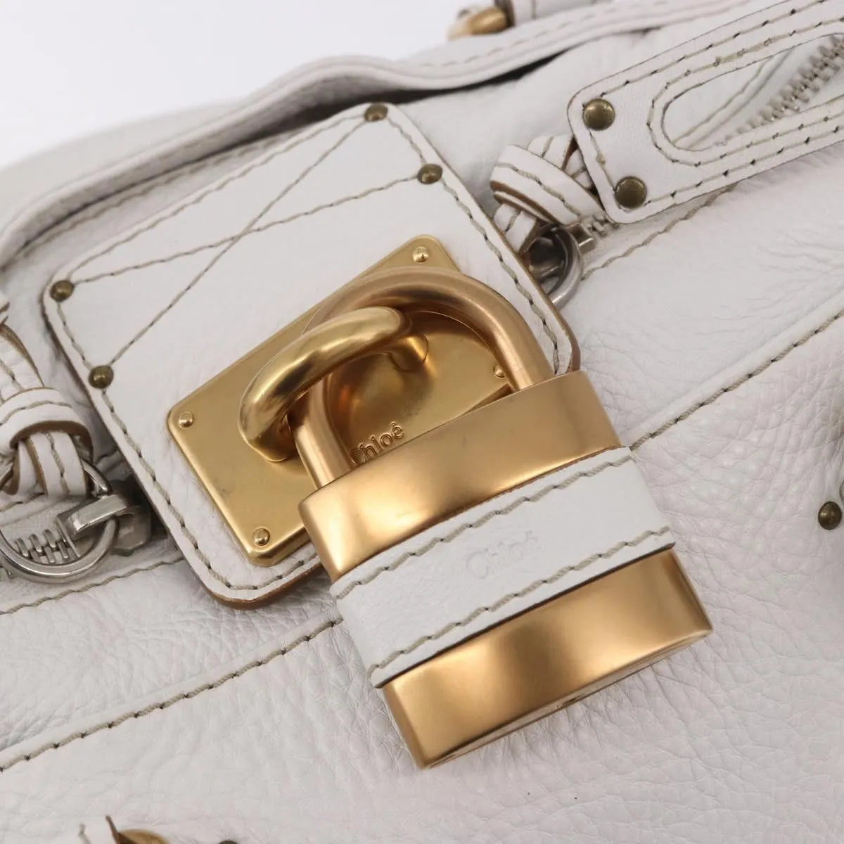Chloe Paddington Lock Leather, White, Leather, Handbag