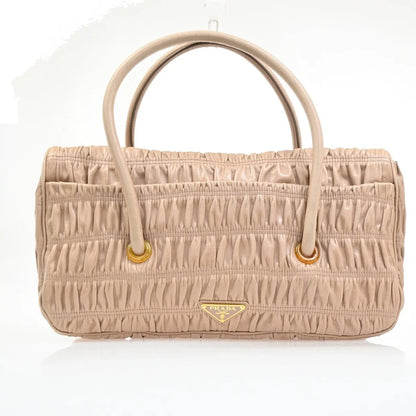 Prada Turnlock Nappa Gaufre, Beige, Leather, Shoulder Bag