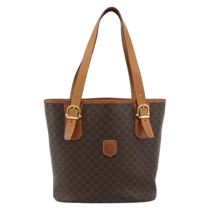 Celine Vintage Macadam Canvas and Leather, Brown, Canvas, Tote Bag