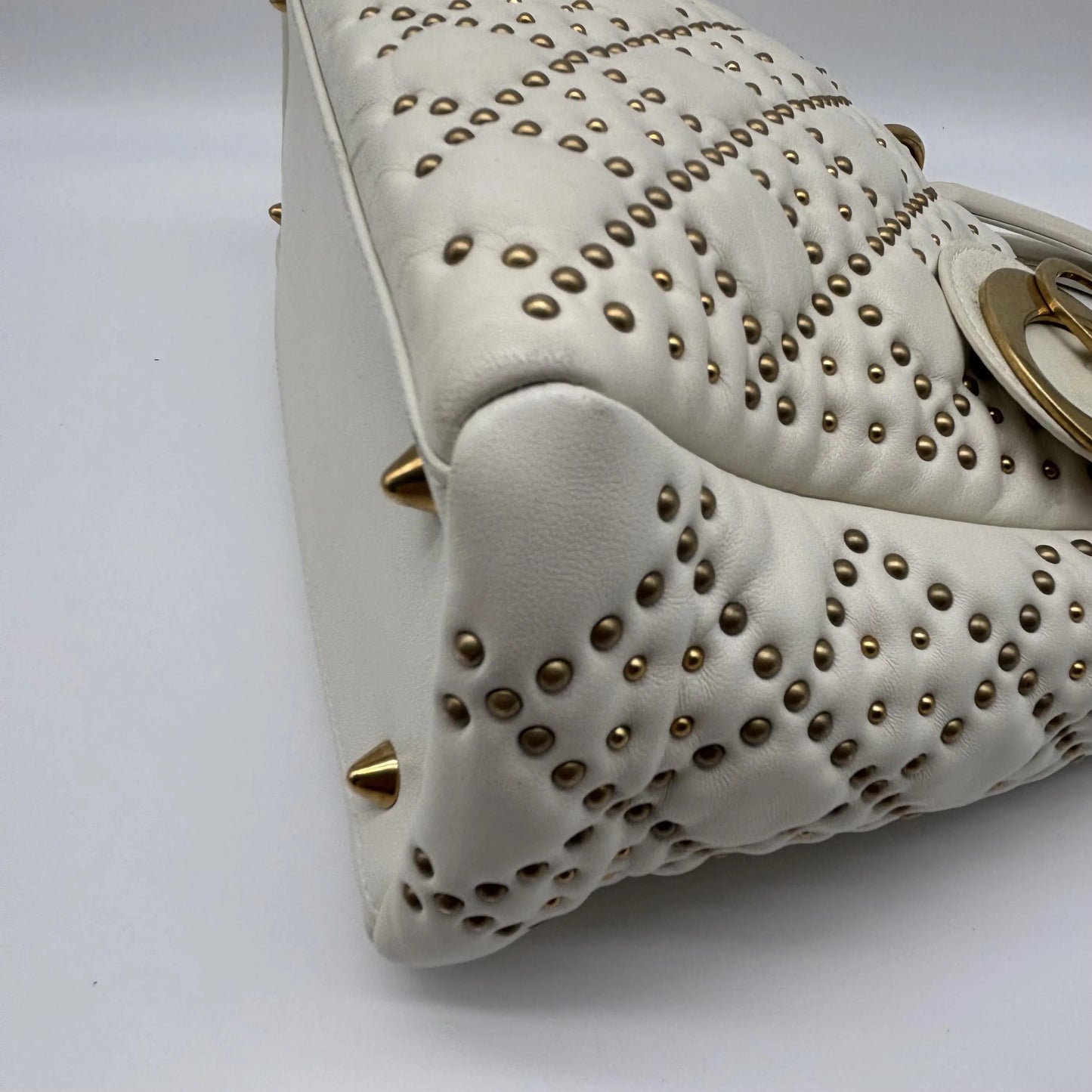 Christian Dior Lady Dior Studded Studded Cannage, White, Calfskin, Crossbody Bag