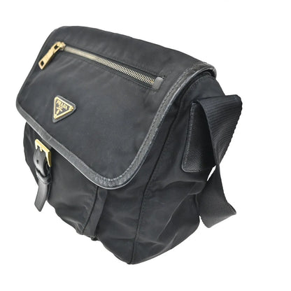 Prada Buckle Messenger Tessuto, Black, Nylon, Shoulder Bag