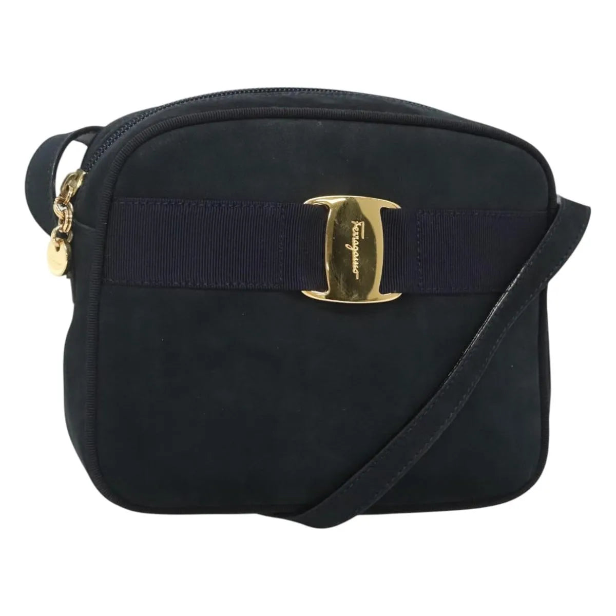 Salvatore Ferragamo Vara Bow camera Suede, Navy, Suede, Shoulder Bag