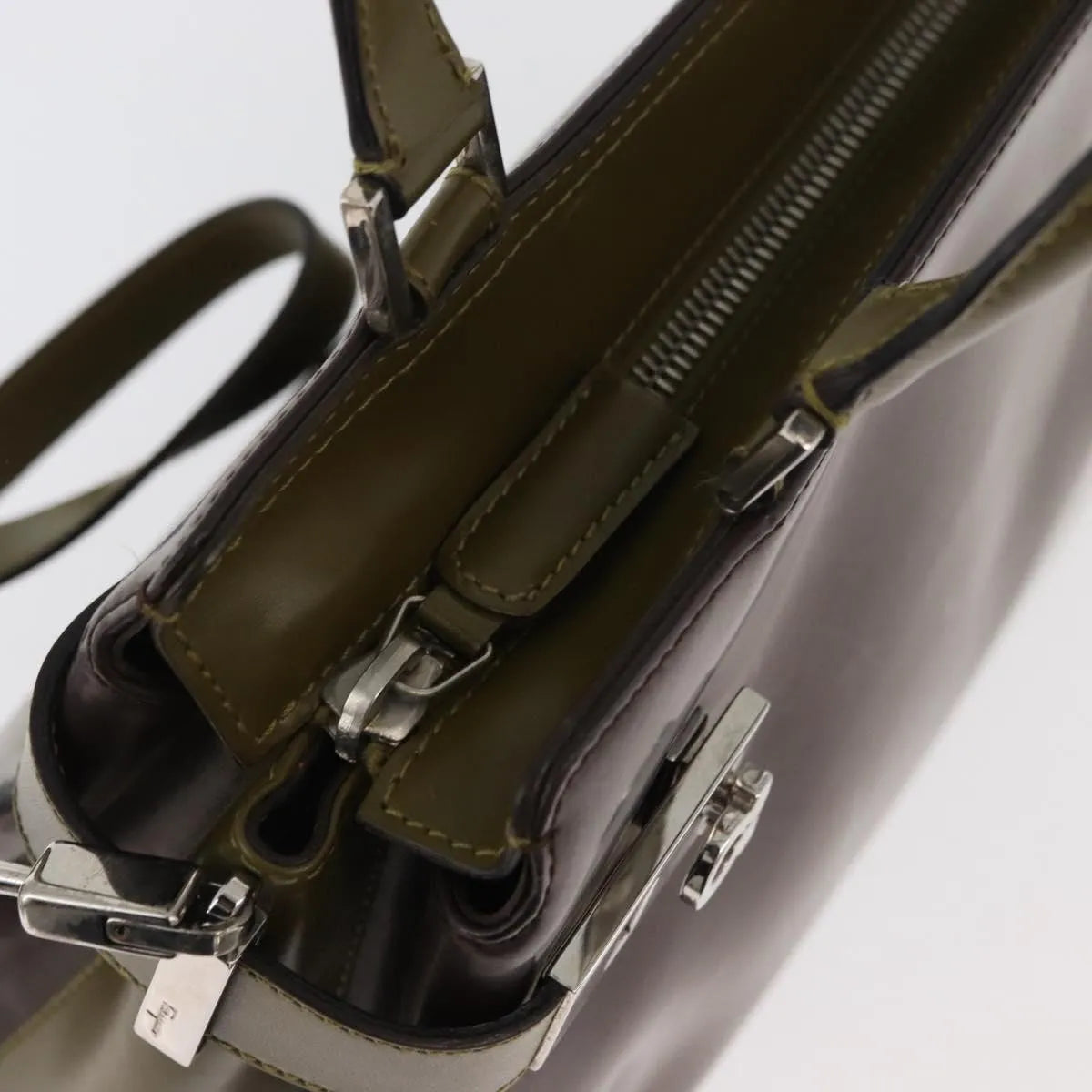 Salvatore Ferragamo Double Gancini Side Buckle Tote Patent Leather, Brown, Patent Leather, Handbag