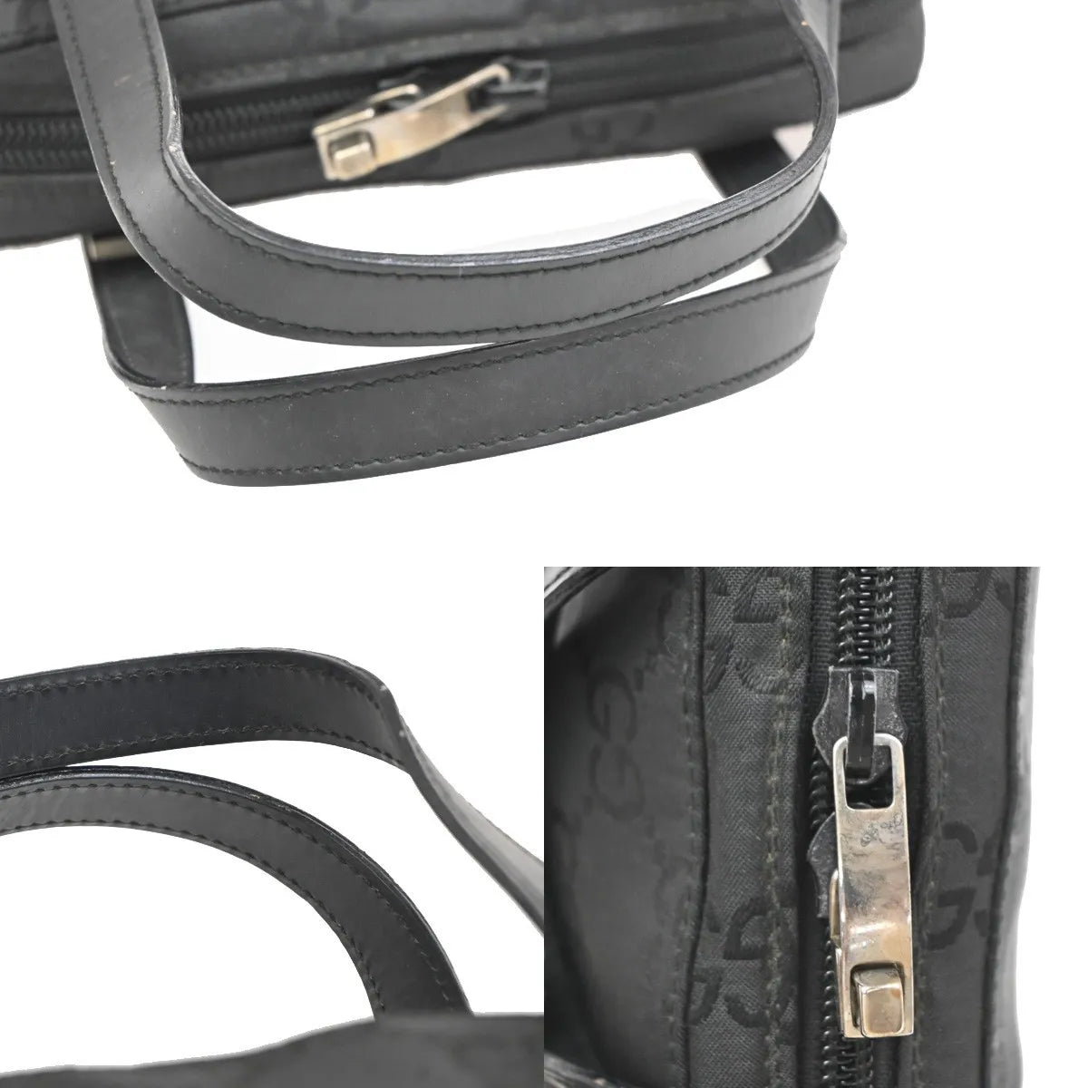 Gucci Zip Around Bowling GG Canvas and white leather, Black, Canvas, Handbag