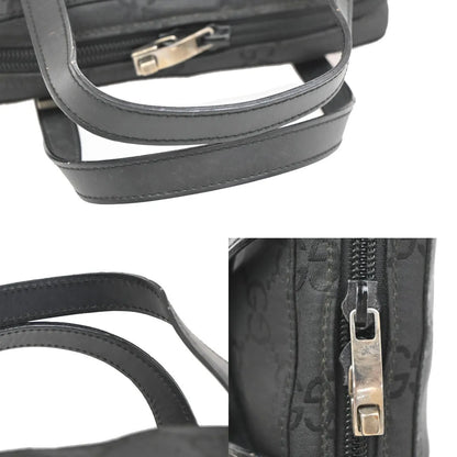 Gucci Zip Around Bowling GG Canvas and white leather, Black, Canvas, Handbag