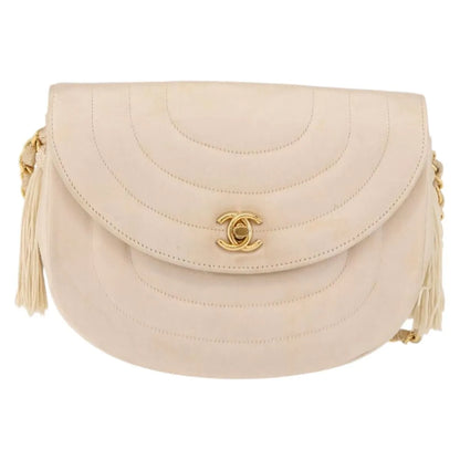 Chanel Vintage Round Flap Satin, Beige, Satin, Shoulder Bag