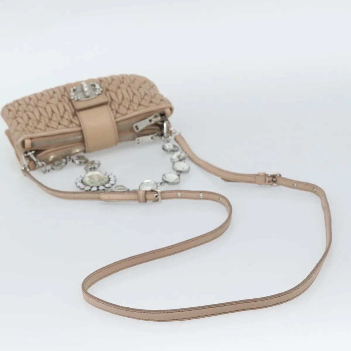Miu Miu Crystal Convertible Chain Matelasse Leather, Pink, Leather, Shoulder Bag