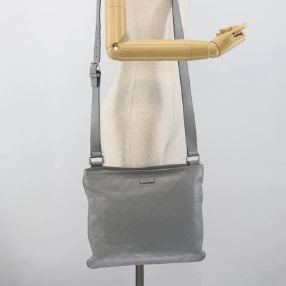 Gucci Zip Top Messenger Guccissima Leather, Gray, Canvas, Shoulder Bag
