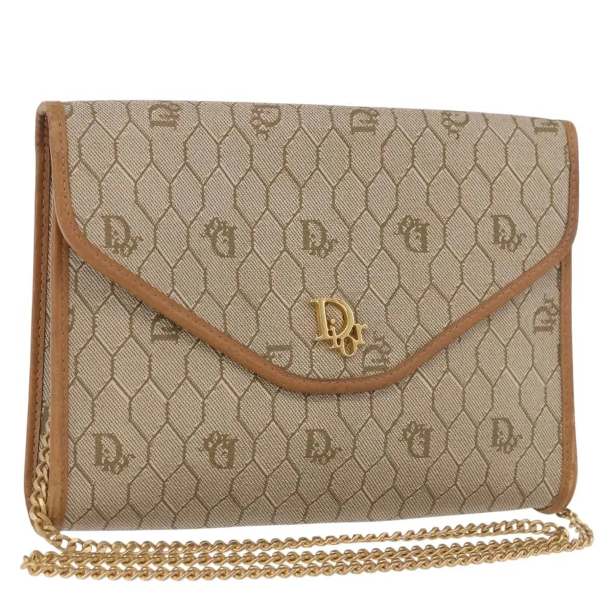 Christian Dior Vintage Honeycomb chain Canvas, Beige, Canvas, Shoulder Bag