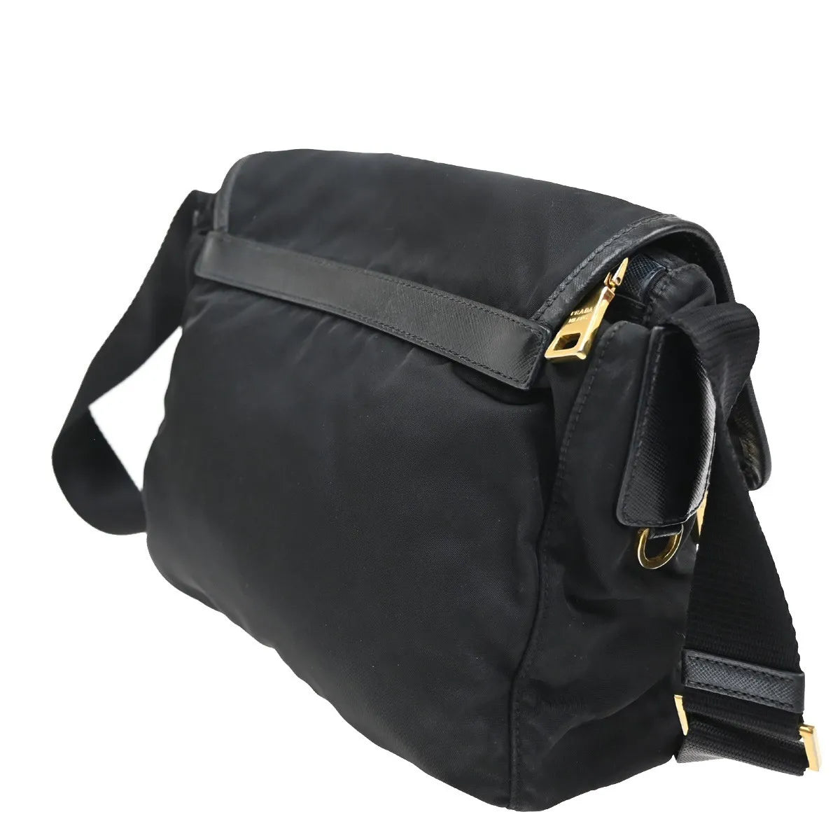 Prada Buckle Messenger Tessuto, Black, Nylon, Shoulder Bag