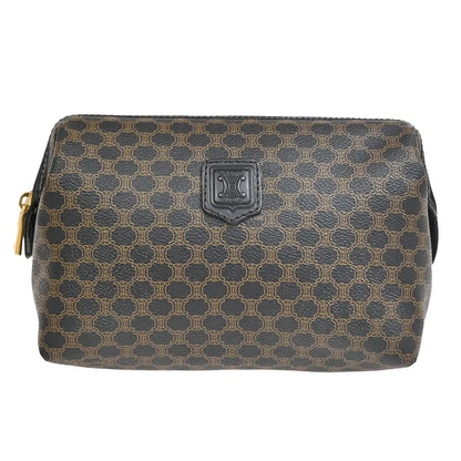 Celine Vintage Toiletry Macadam Coated Canvas, Brown, Canvas, Clutch
