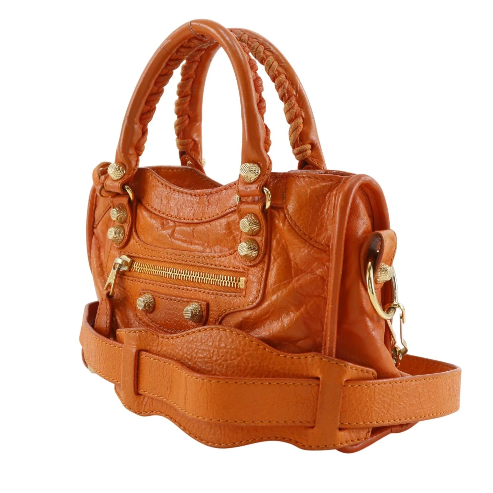Balenciaga City Classic Studs Leather, Orange, Calfskin, Handbag