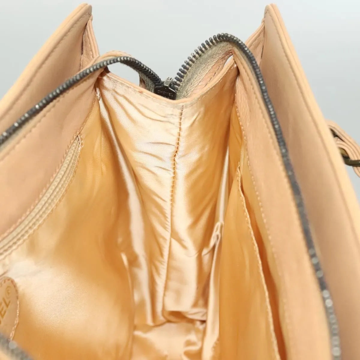 Chanel Vintage Front Pocket Tote Quilted Leather, Beige, Leather, Tote Bag