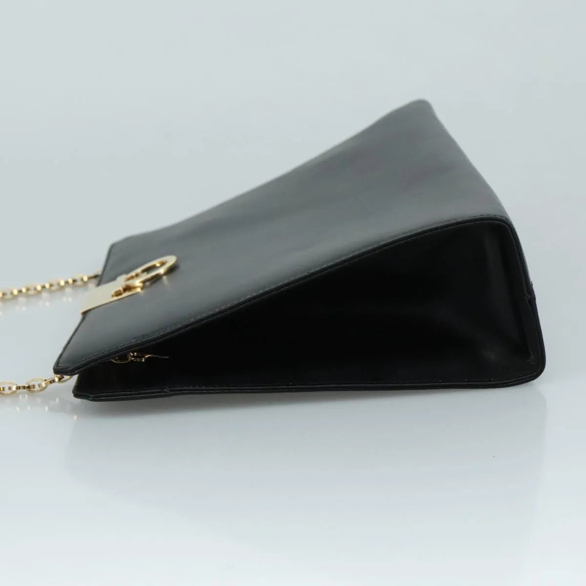 Salvatore Ferragamo Vintage Gancini Chain Leather, Black, Leather, Shoulder Bag