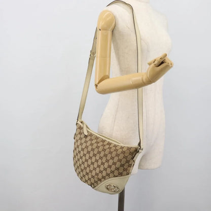 Gucci Britt Half Moon Hobo GG Canvas, Beige, Canvas, Shoulder Bag