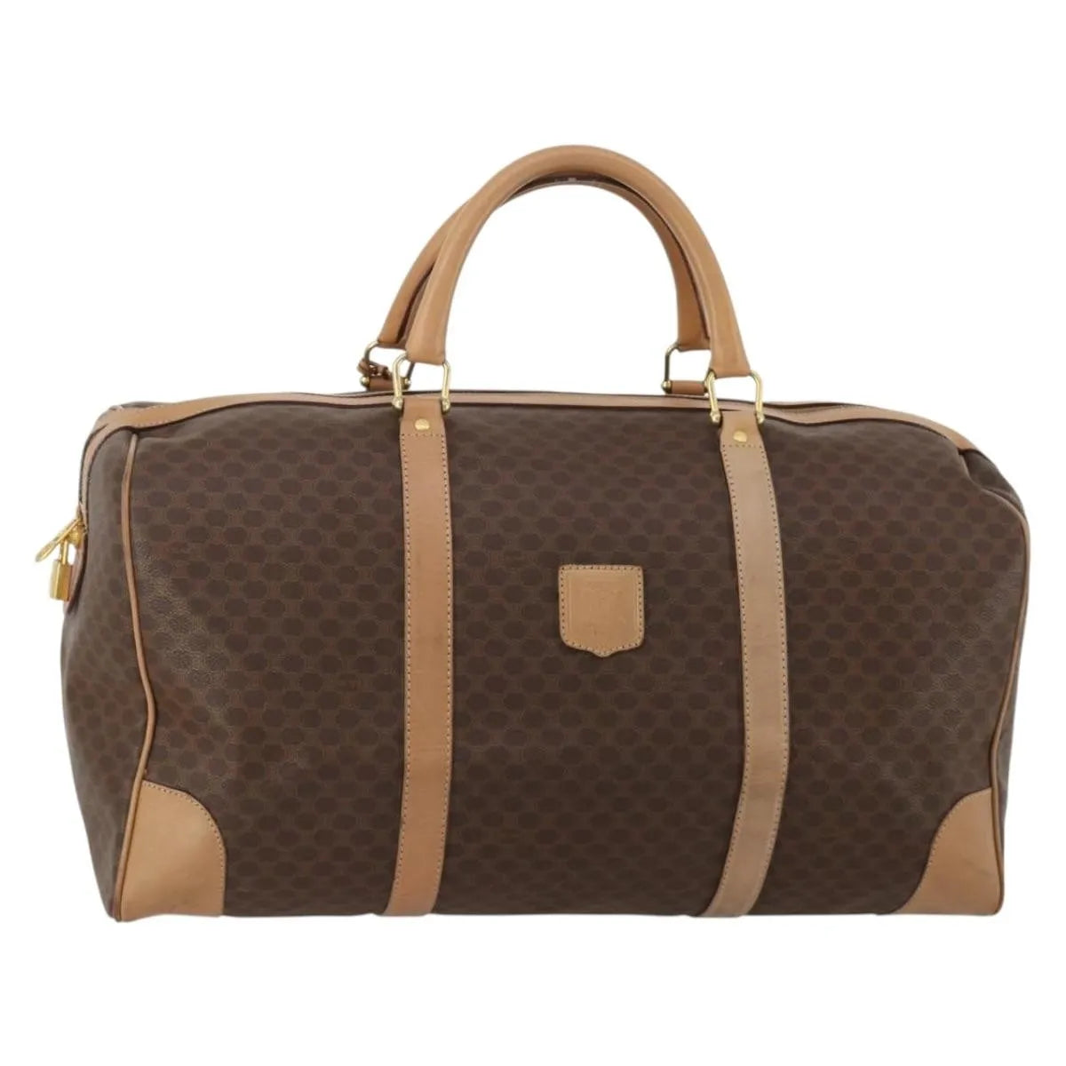 Celine Vintage Duffle Macadam Coated Canvas, Brown, Canvas, Travel Bag