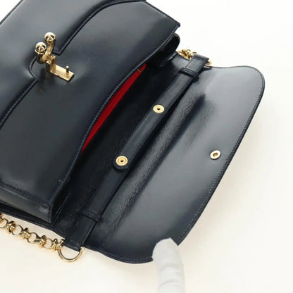 Gucci Chain Flap Leather, Navy, Leather, Shoulder Bag