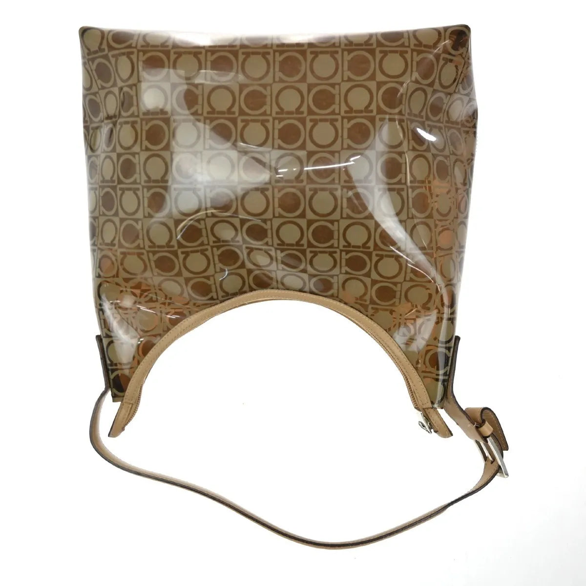 Salvatore Ferragamo Gancini Vinyl, Brown, Plastic, Shoulder Bag