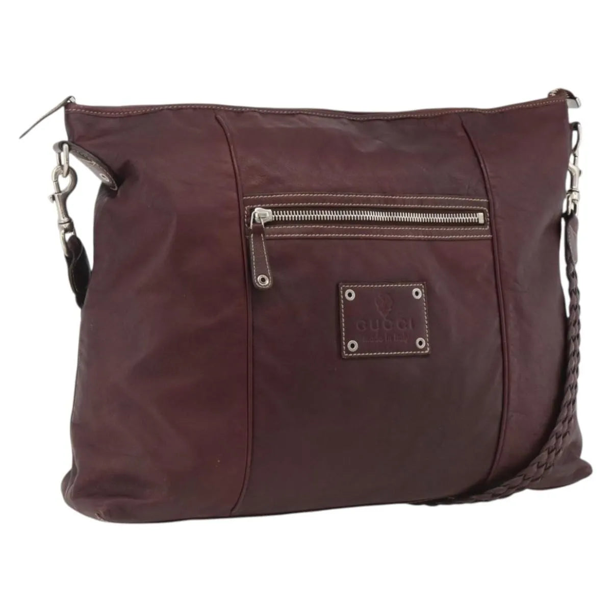 Gucci Logo Crest Messenger Leather, Burgundy, Leather, Shoulder Bag