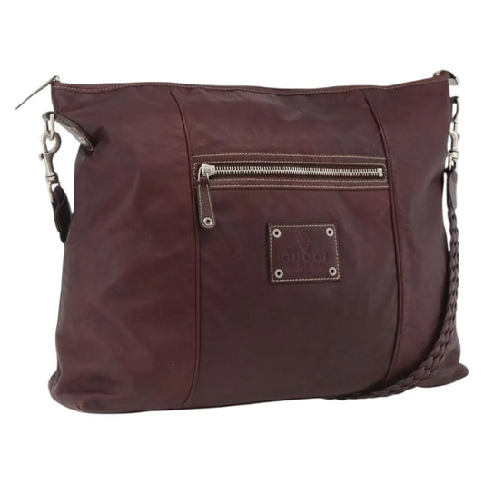 Gucci Logo Crest Messenger Leather, Burgundy, Leather, Shoulder Bag