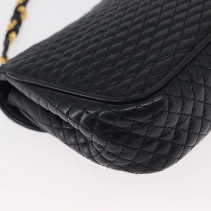 Bally Vintage Chain Quilted Leather, Navy, Leather, Shoulder Bag