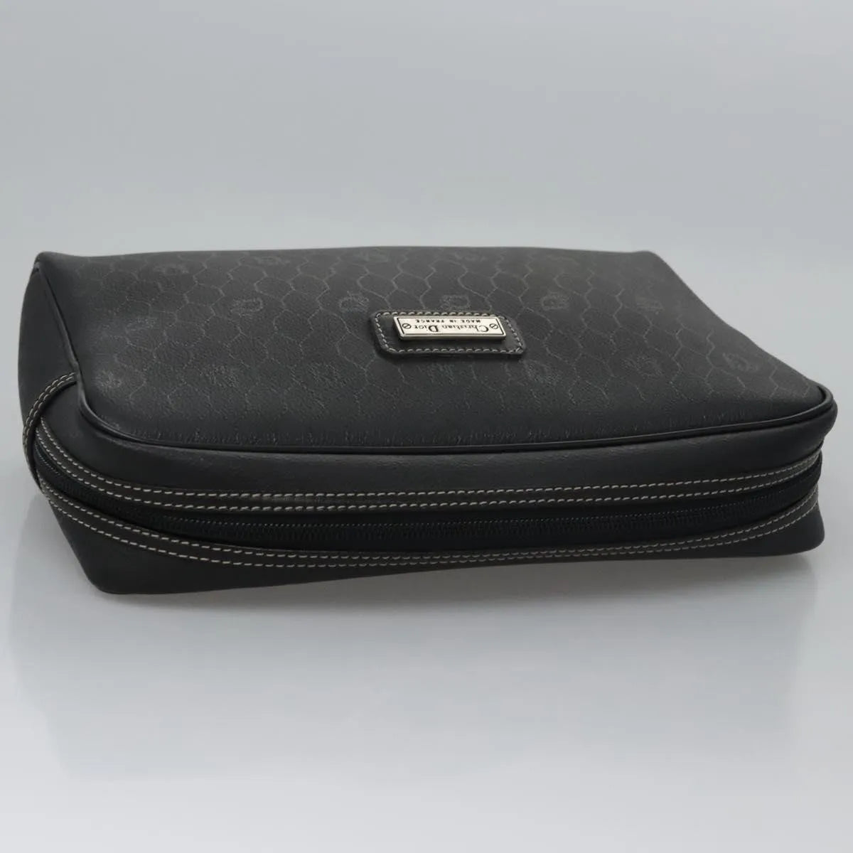 Christian Dior Vintage Honeycomb Zip Coated Canvas, Black, Canvas, Clutch