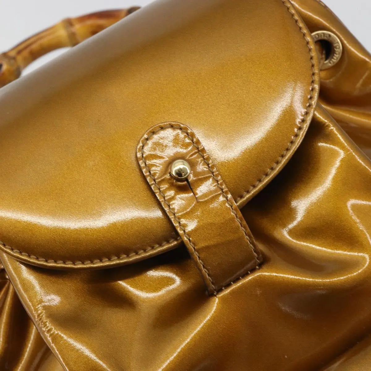Gucci Vintage Bamboo Patent, Gold, Patent Leather, Backpack
