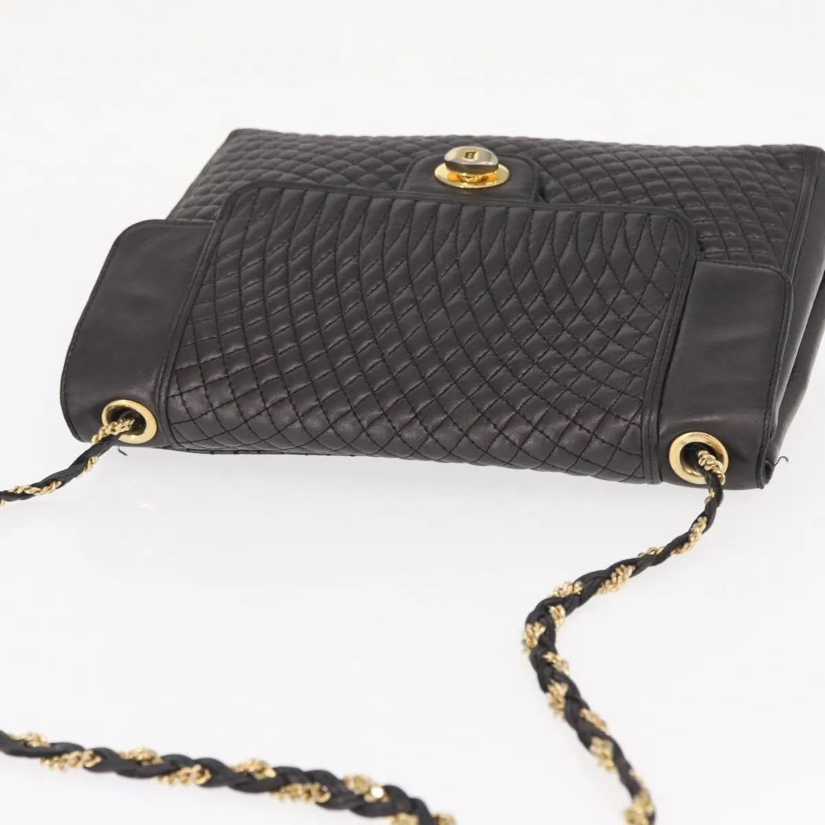 Bally Vintage Chain Quilted Leather, Black, Leather, Shoulder Bag