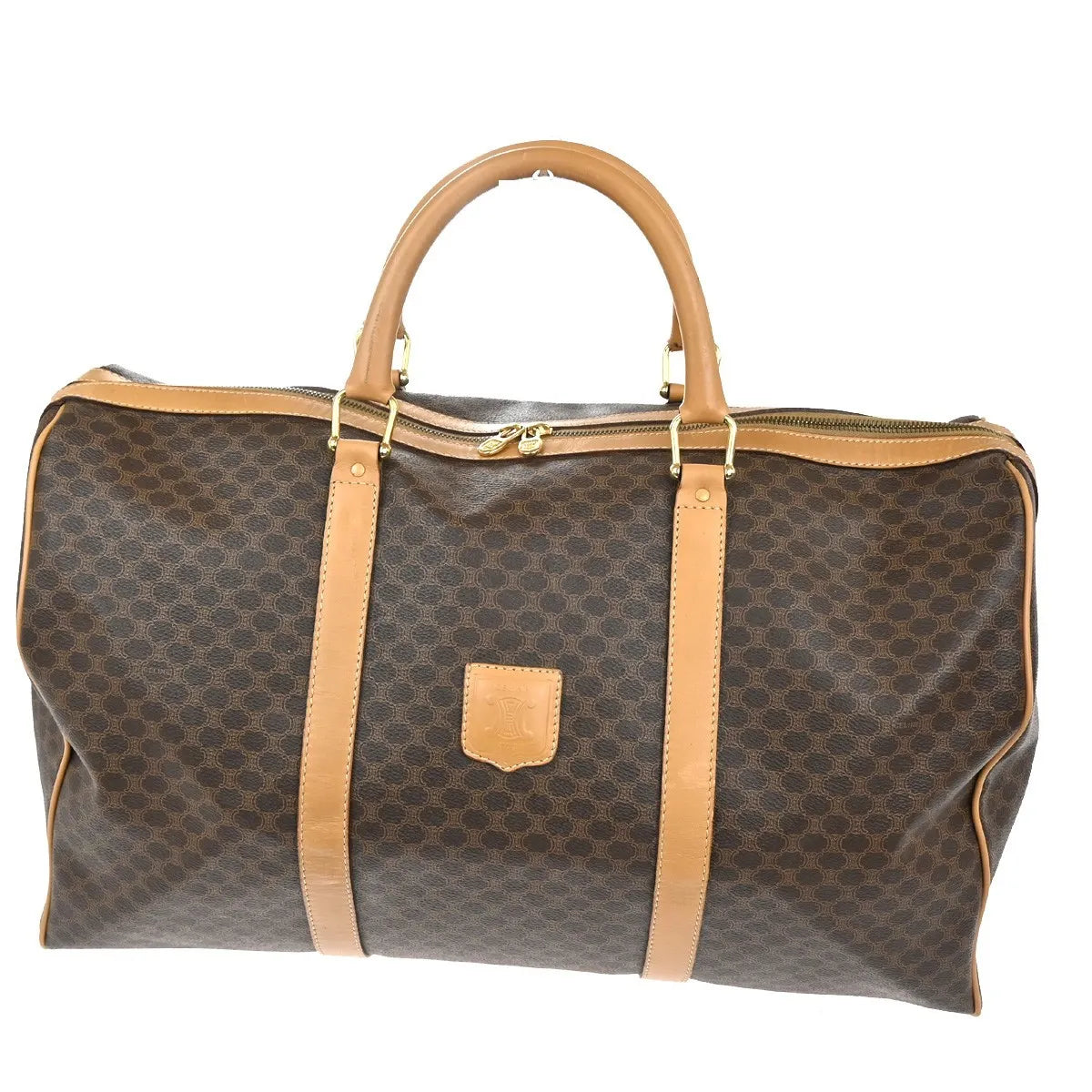 Celine Vintage Duffle Macadam Coated Canvas, Brown, PVC, Travel Bag