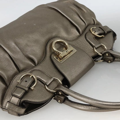 Salvatore Ferragamo Gancini Leather, Silver, Leather, Handbag