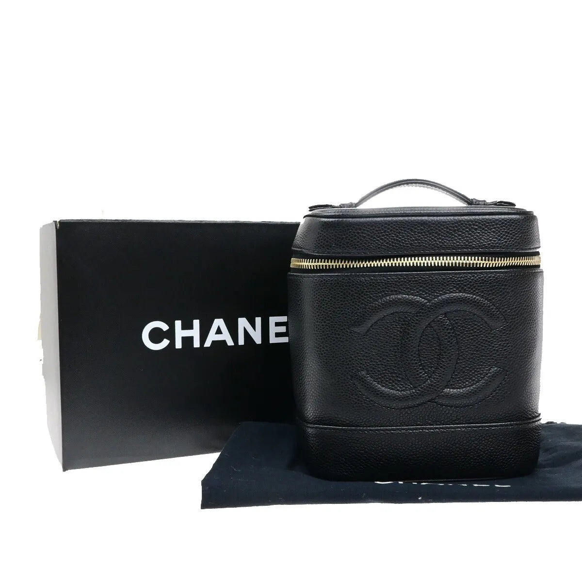 Chanel Vintage Timeless Cosmetic Case Caviar, Black, Calfskin, Handbag