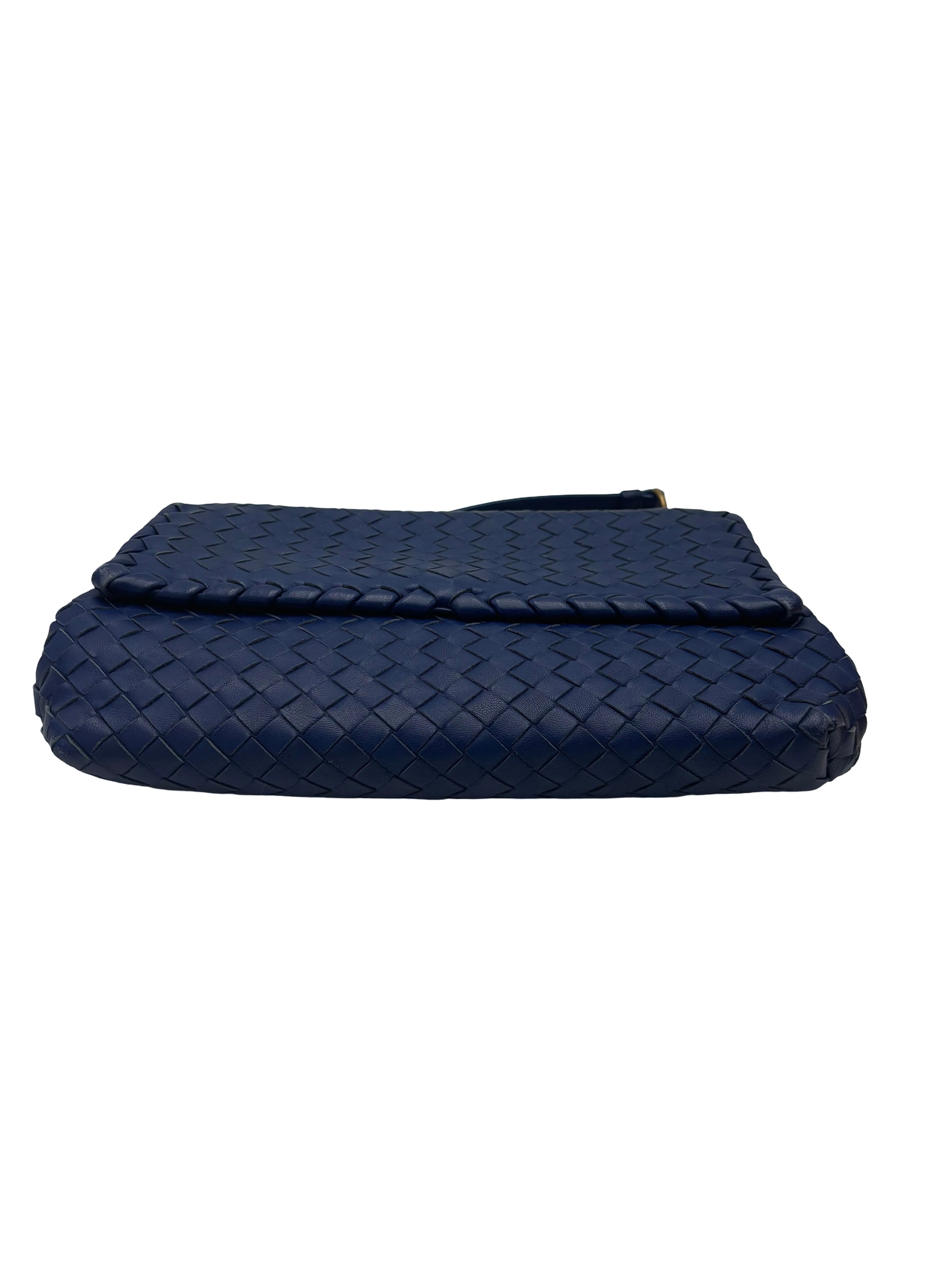 Bottega Veneta Olimpia Intrecciato Microstuds Lambskin, Blue, Leather, Handbag