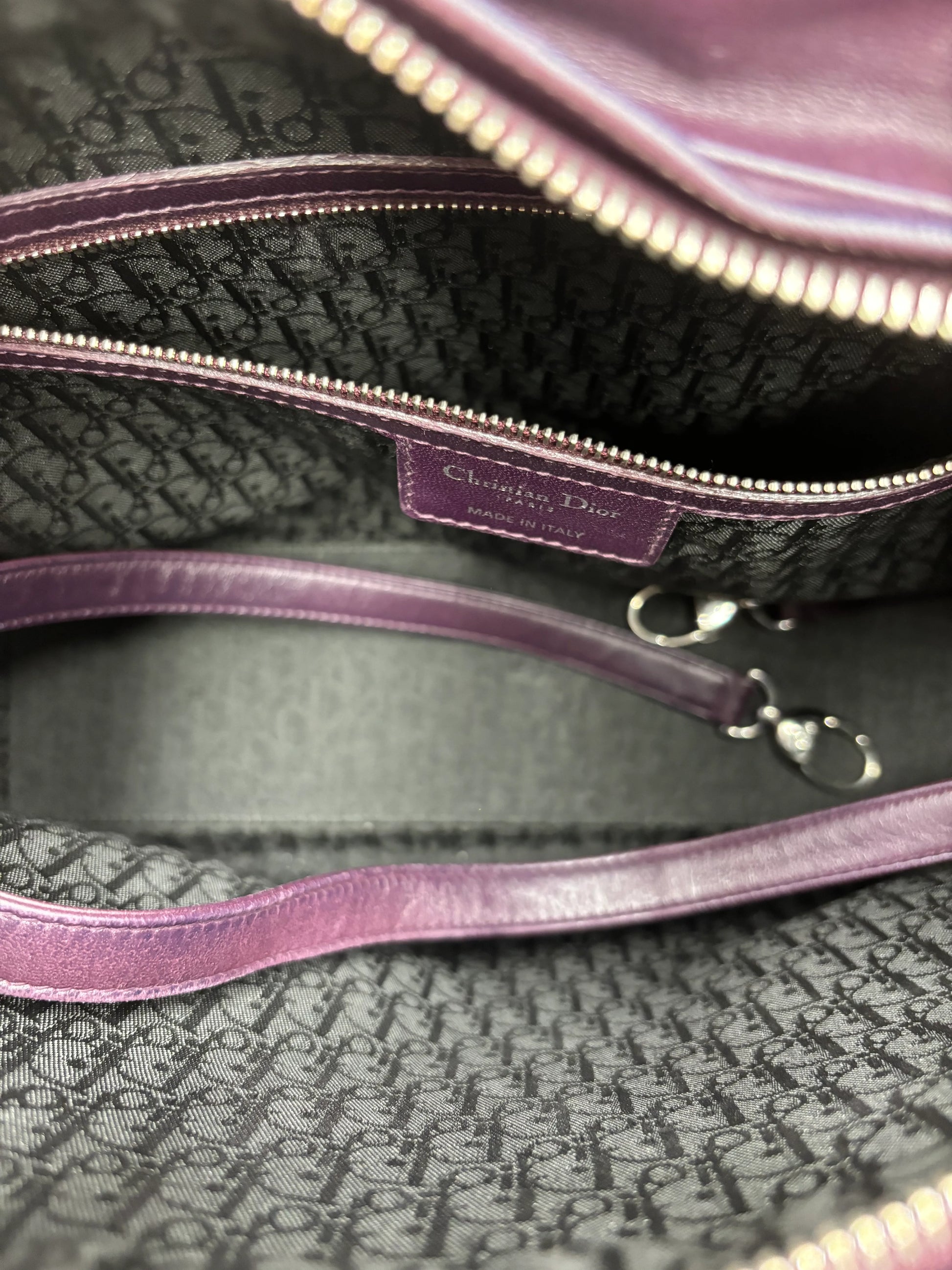 Christian Dior Lady Dior East-West Leather, Purple, Leather, Handbag