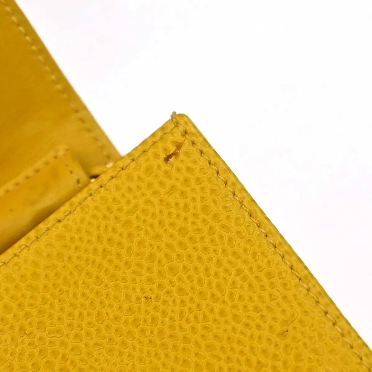 Chanel Vintage CC Phone Holder Caviar, Yellow, Leather, Clutch