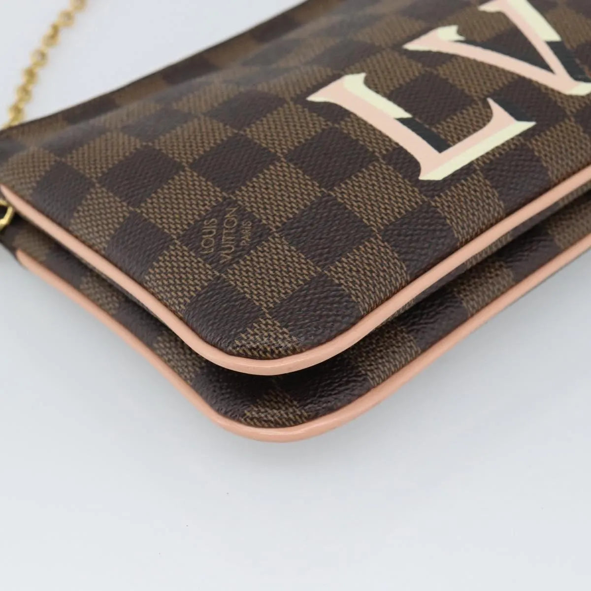 Louis Vuitton Double Zip Pochette Damier, Brown, Canvas, Clutch