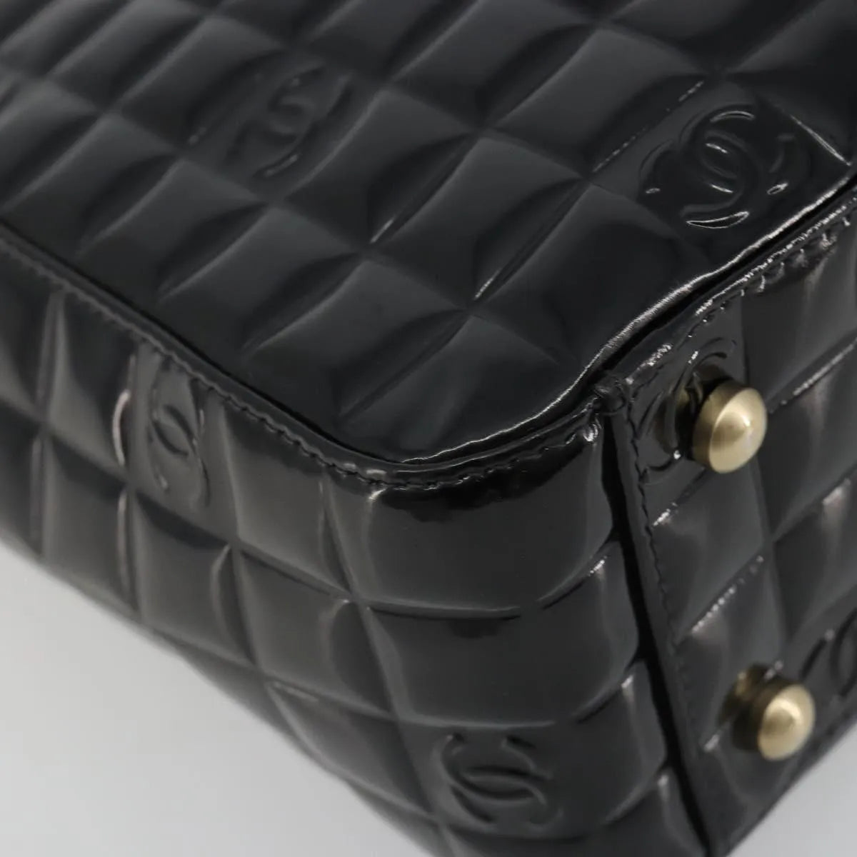 Chanel Chocolate Bar CC Tote Quilted Patent, Black, Patent Leather, Tote Bag