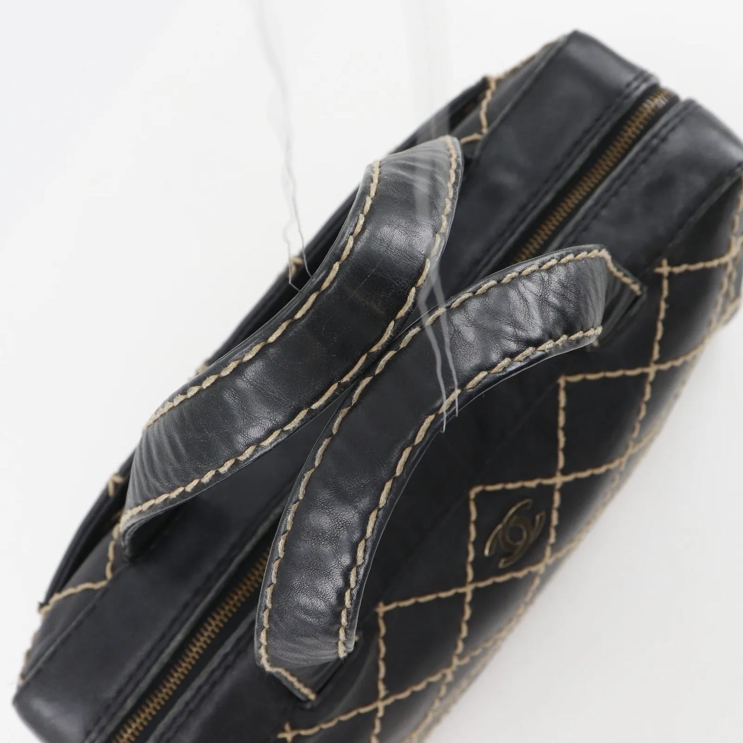 Chanel Surpique Boston Quilted Leather, Black, Leather, Handbag